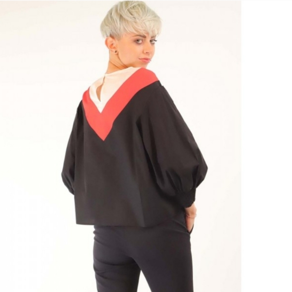 PINKO - Crepe de Chine Blouse SVEGLIO - Black/White/Coral